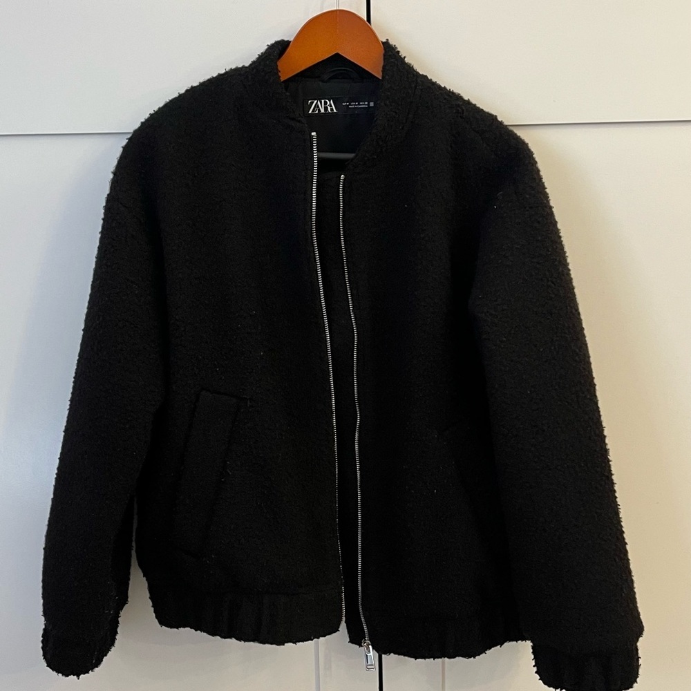 ZARA Black Sherpa Bomber Jacket